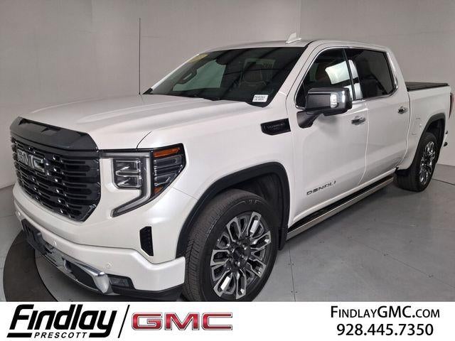 2023 GMC Sierra 1500 Denali Ultimate in White Frost Tricoat — front three-quarter view